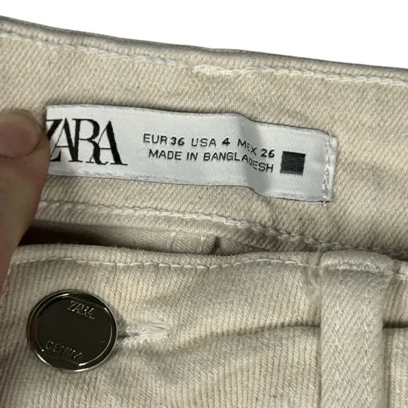 Zara Marine Straight Pants Womens White Denim High Rise Raw Hem Size 4 - Picture 7 of 11